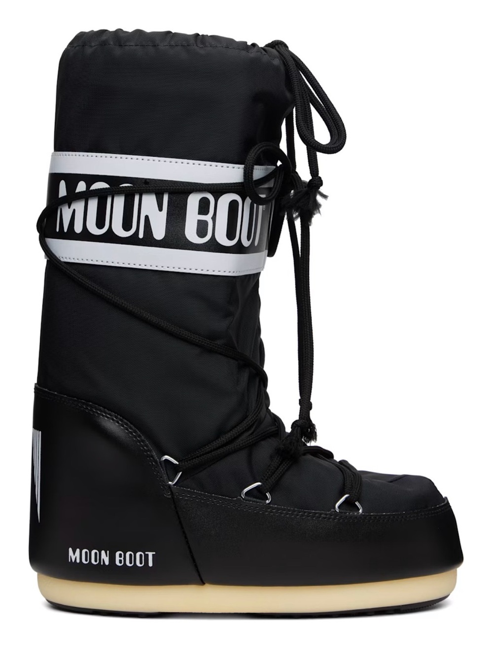 Moon Boot Black and Cream Tall Lace-Up Snow Boot